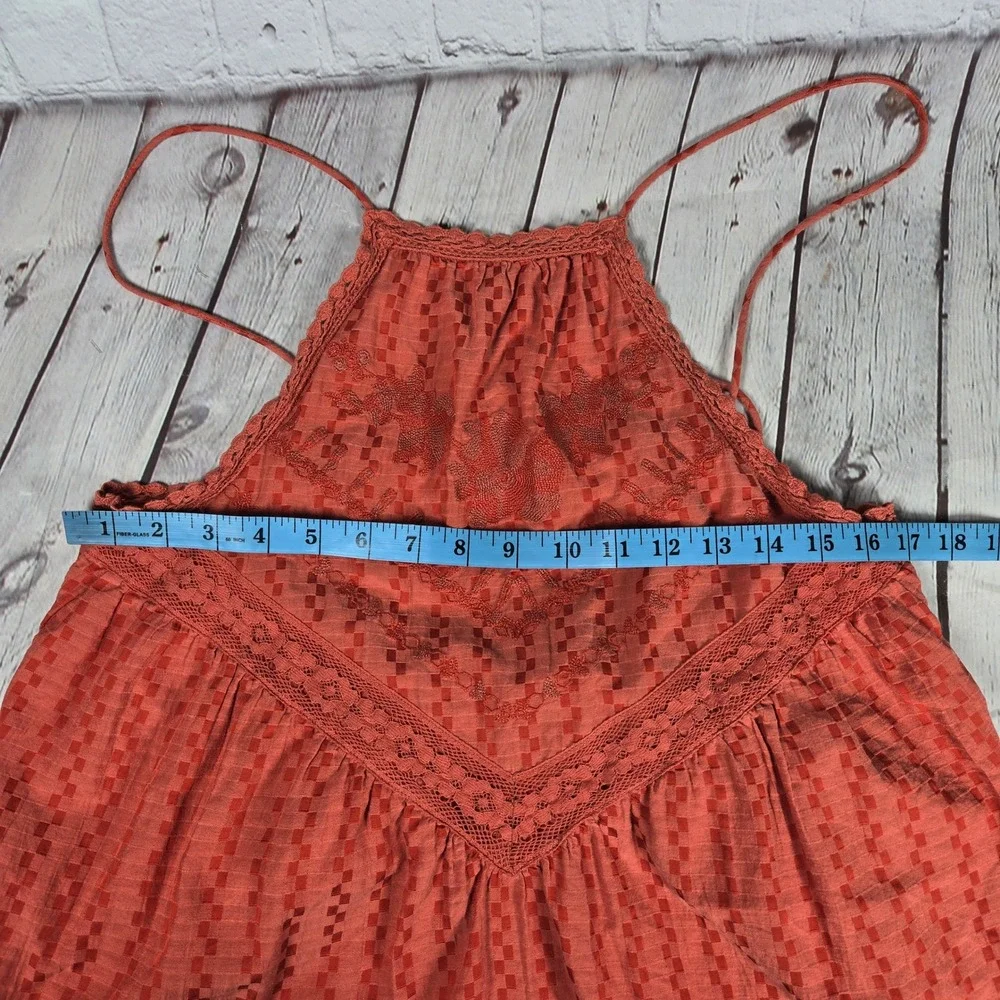 Free People Elisa Tunic Tank Top XS Coral‎ Orange Lace Trim Halter Sleeveless